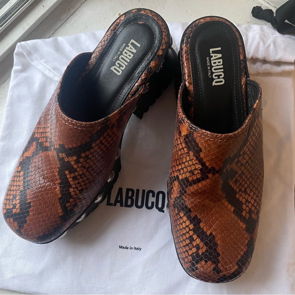 Excellent Condition Labucq Caramel Python Clog size 37 (US size 7)